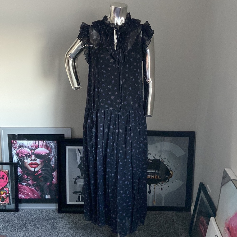 Coach Sheer Rose Print Pleated Dress